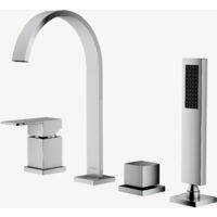 Mitigeur de baignoire 4 trous avec douchette – Finition chrome poli – Laiton solide – Conçu pour baignoires en îlot – Lookshop