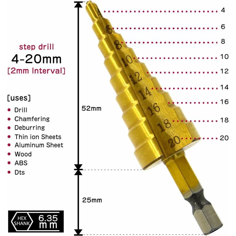 3pcs HSS Titane Forets Fraise à Étages Conique Perceuse Perçage Visseuse 3-20mm 3pcs HSS Titane Forets Fraise à Étages Conique Perceuse Perçage Visseuse 3-20mm