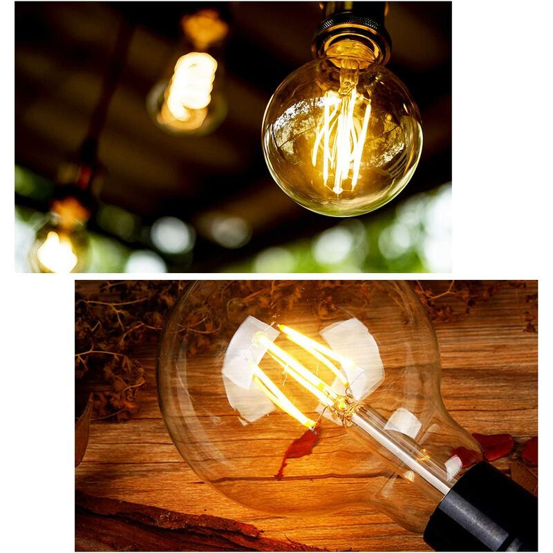 Ampoule Vintage Filament E27 Edison Globe Vintage Decoration Lampe G80 Dimmable Blanc Chaud 220-240V 2 Pack 