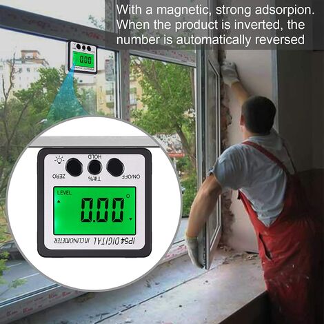 Inclinomètre XUNTOP Rapporteur Numérique avec Échelle Boîtier de Niveau 4 × 90 ° avec Base Magnétique à Rainure en V LED Rapporteur d'Angle Étanche IP42 Détecteur d'Angle Niveau Biseau 