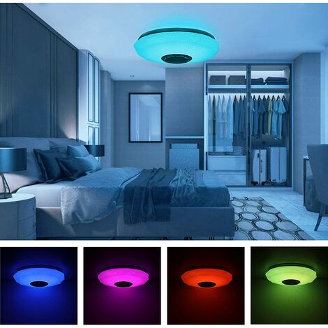 36w Rond Musique Plafonnier Led Moderne Lampe De Plafond Bluetooth Avec Haut Parleur App Telecommande Salon Chambre Couloir Hotel Restaurant Lumieres Decoratives O29cm