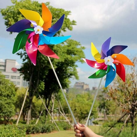 Lisanl Moulin à vent en plastique coloré pour enfants décoration extérieure faite à la main jouet pour pelouse jardin cour