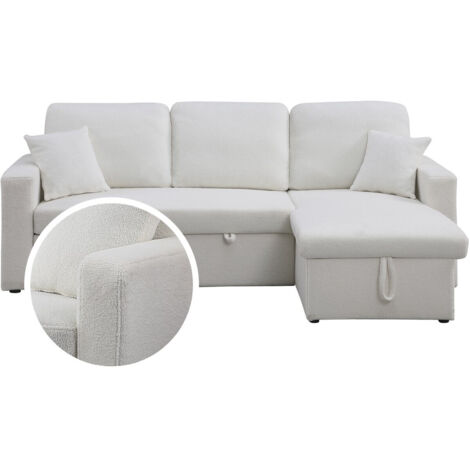 Ecksofa reversibel mit Schlaffunktion und Stauraum "Alain" - 3-Sitzer - Bouclé-Stoff - Weiß