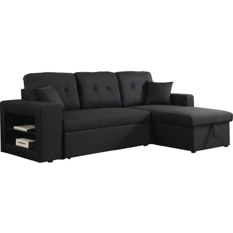 Ecksofa reversibel mit Schlaffunktion "Axel" - 3-Sitzer - Schwarz