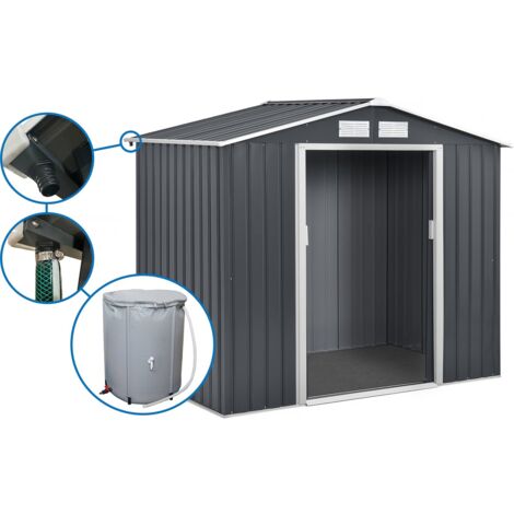 Gerätehaus aus Metall - "Vegas"- 4,07 m² mit Dachrinne und Wasserauffangbehälter - Grau