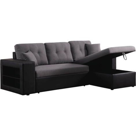 Ecksofa reversibel mit Schlaffunktion "Axel" - 3-Sitzer - Schwarz / Grau