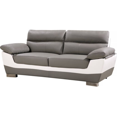 Sofa aus rekonstituiertem Leder und PVC "Dallas" - 210 X 88 X 90 cm - 3-Sitzer - Weiß / Grau
