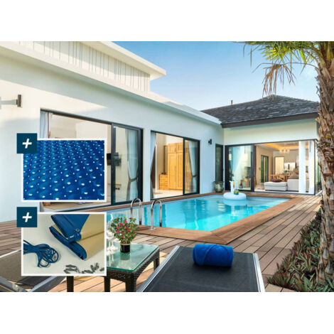 Holzpool rechteckig "Aruba"- 5,00 x 3,00 x 1,24 m + Luftpolster-Abdeckung 180 µ - Winterplane 280 g/m²