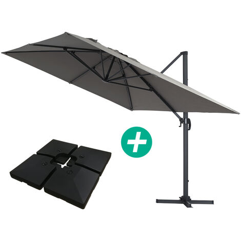 Ampelschirm aus Alu "Sun 4" - Rechteckig - 3 x 4 m - Grau - Platten zur Beschwerung inbegriffen
