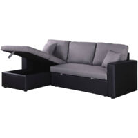 Ecksofa reversibel mit Schlaffunktion und Stauraum "Alain" - 3-Sitzer - Schwarz / Grau