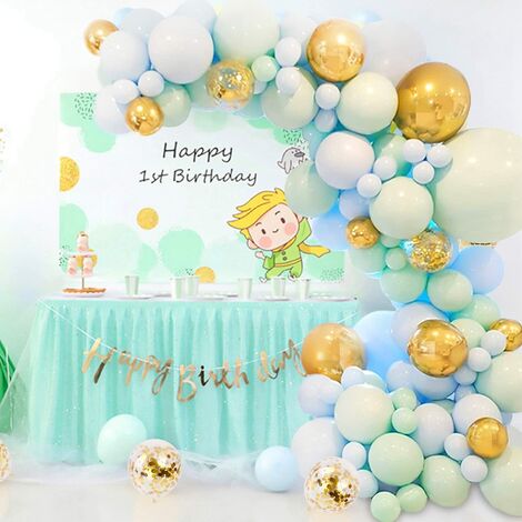 YOTOYOU 124 Stück Macaron Blau Luftballons Mint Grün Latexballons set mit Bändern Pastellfarben Ballon für Hochzeit Geburtstag Baby Shower Decoration Gold Konfetti Girlande ballons