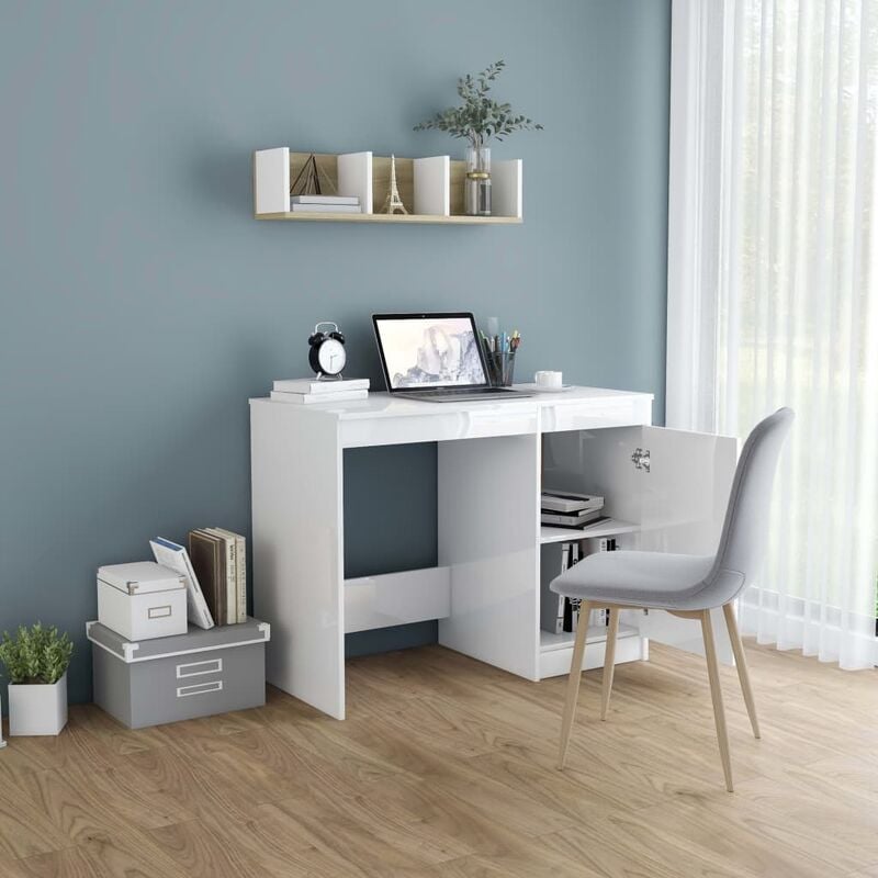 White gloss corner desk with deals drawers