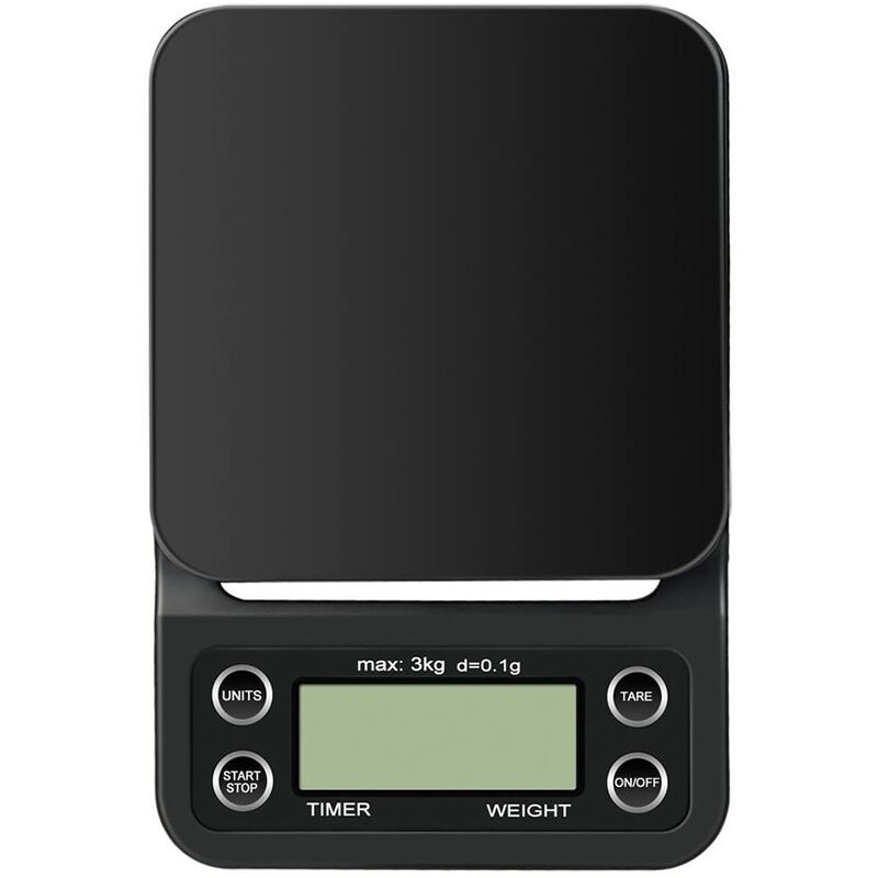 Digital Kitchen Scale Food Scale Coffee Scale with Timer and Tare 3kg/0.1g Accurate Electric Kitchen Scale with L LCD 5 Units, Black