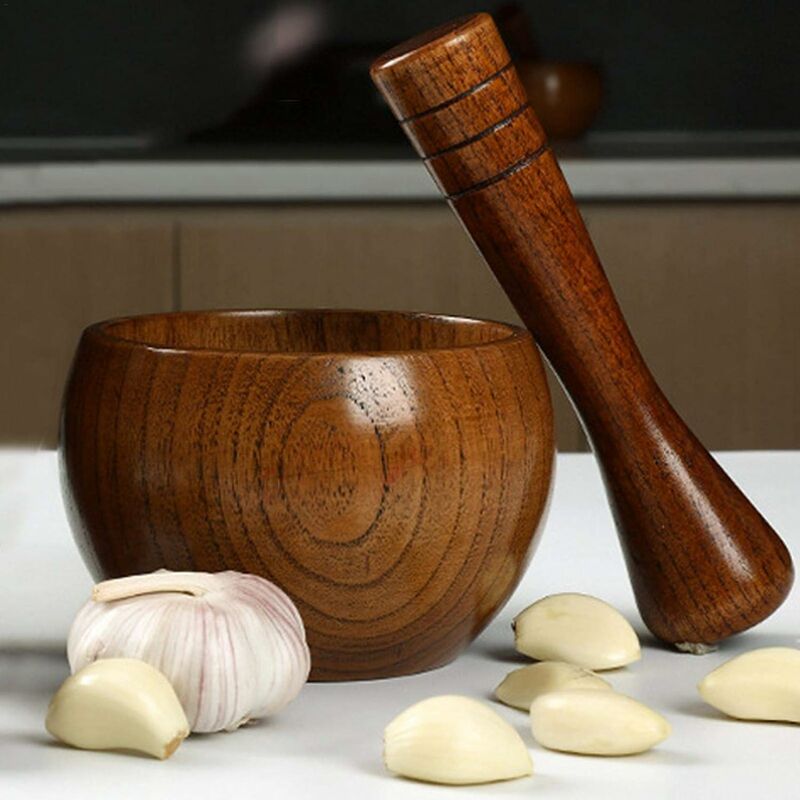 Wooden mortar and pestle, great for manual ginger, spices, garlic