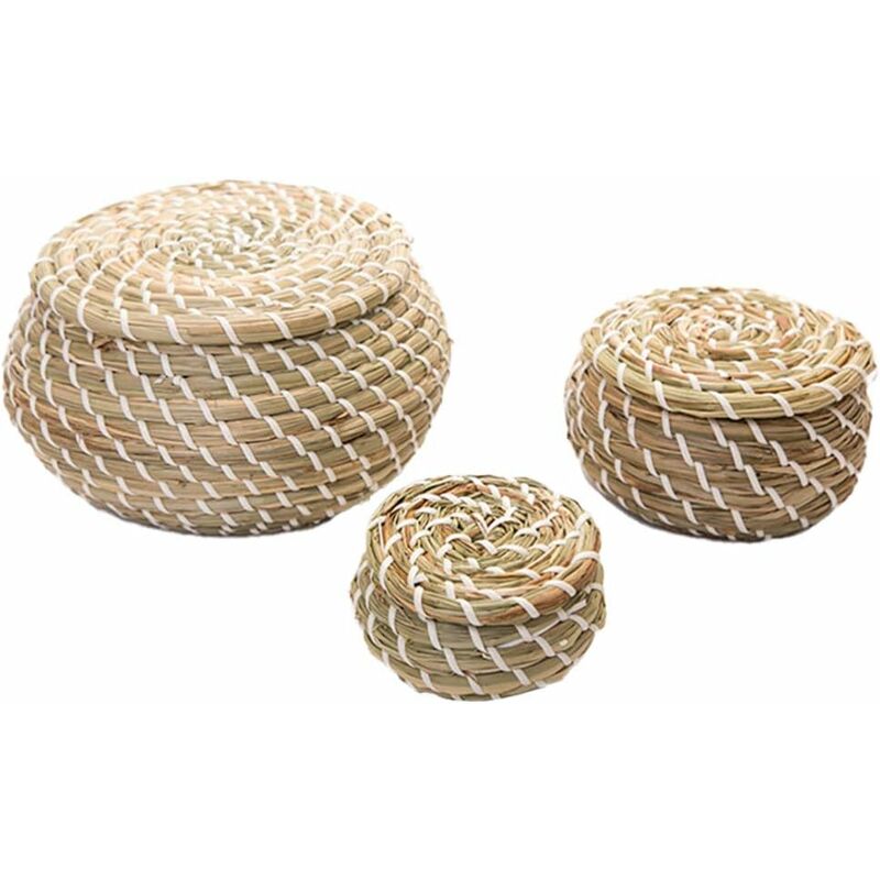 FRYKEN Box with lid, set of 3, seagrass - IKEA