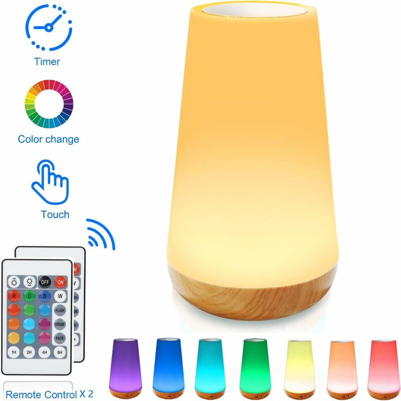 Taipow Touch Table Lamp, Rechargeable LED Night Light W Remote Control Color Change and Timer -wood, White