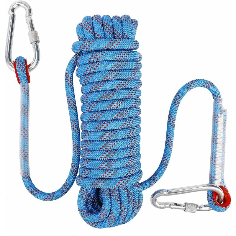 Climbing Rope with Static Safety Carabiner 10mm Polyester Rescue  Mountaineering Rope for Hiking Mountaineering Mountain 10M