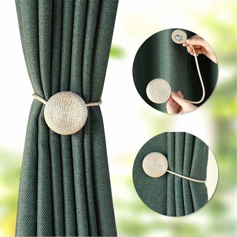 2 Pcs Strong Magnetic Curtain Tiebacks Decorative Rope Holdbacks Convenient  Ties Backs No Need Drilling 