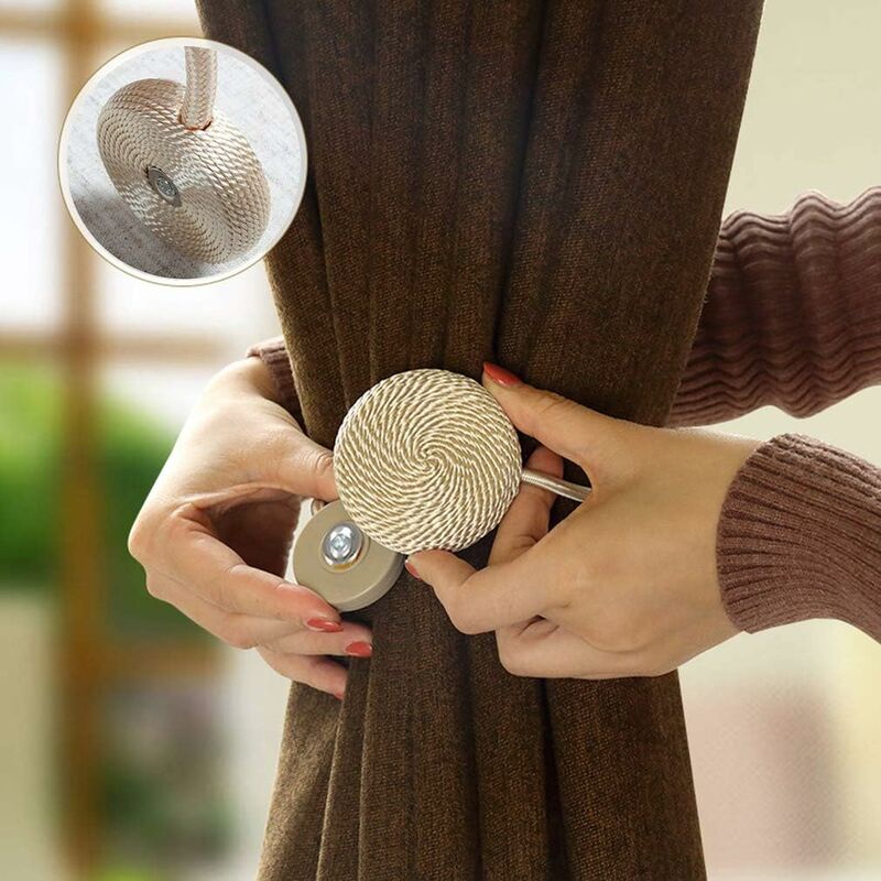 Set of 2 decorative magnetic curtain tiebacks, 50 cm, for thin or  transparent curtains (beige)