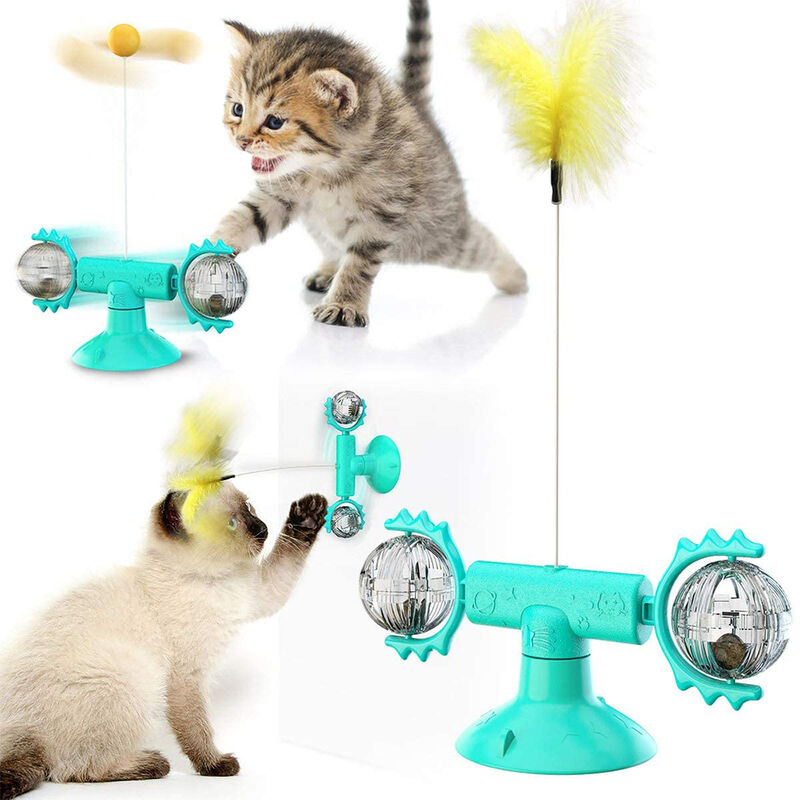 Blue Interactive Indoor Windmill Cat Toy with Catnip and Bells