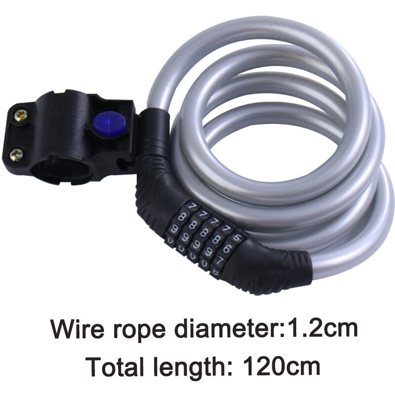 Bike Lock, Bike Locks Cable 1.2m Coiled Secure Resettable Combination Bike  Cable Lock with Mounting Bracket, 14.1cm Diameter 