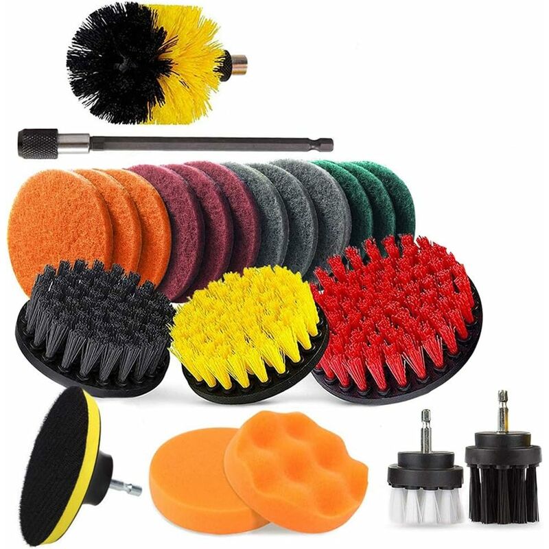 Drill Brush Attachment Set, Scrub Brush Power Scrubber Drill Brush Kit(11  Pieces), Scouring Pad All Purpose Cleaning Kit for Bathroom, Toilet, Grout