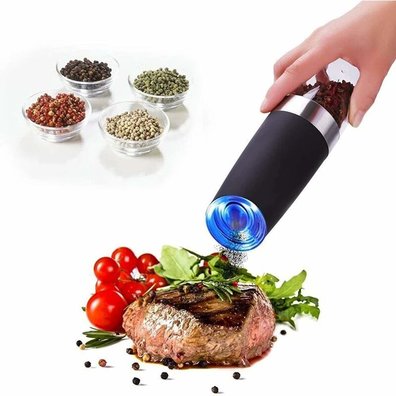 Electric Salt And Pepper Grinder Set,Gravity Automatic Mill With Stand And  Small Brush(2PCS),Battery