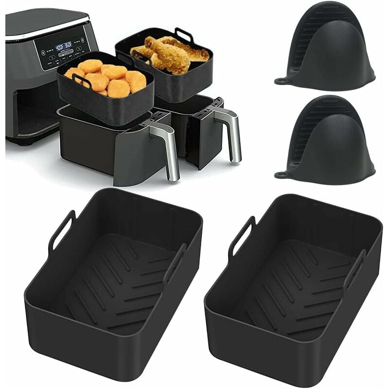 2pcs Foldable Silicone Air Fryer Pot, Liner Basket For Ninja Foodi Dz201/dz401  Dualzone Air Fryer(color:2pcs Gray)