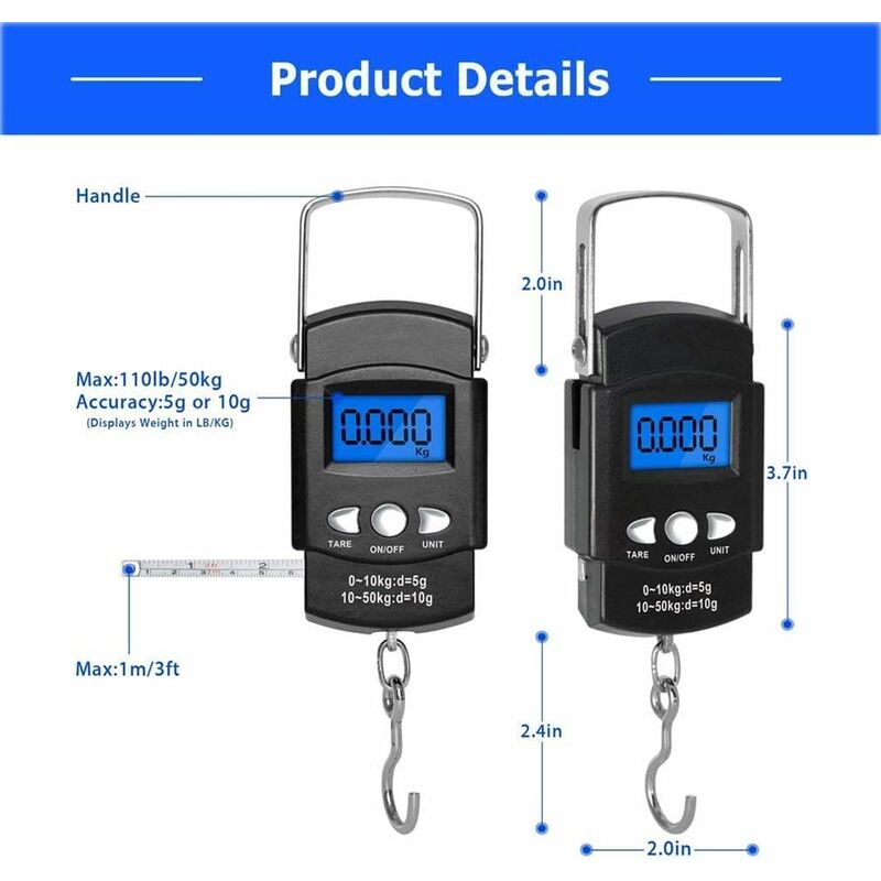 Cheap Digital Portable Fishing Scale 110lb/50kg Lcd Screen Portable Electronic  Scale With Measuring Tape Ruler