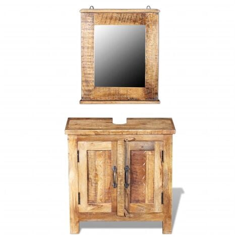 Bathroom Vanity Cabinet with Mirror Solid Mango Wood - Brown