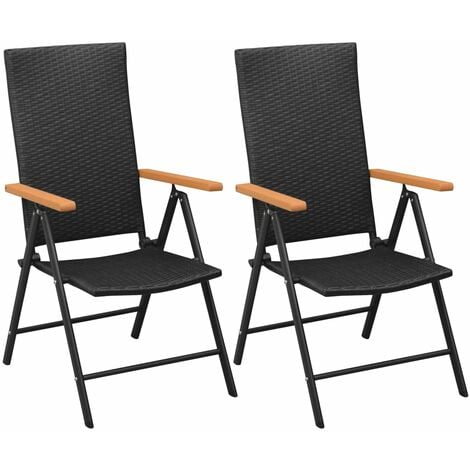 Stackable Garden Chairs 2 pcs Poly Rattan Black - Black