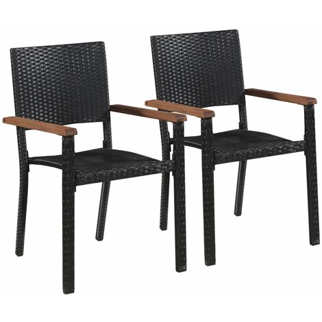 Outdoor Chairs 2 pcs Poly Rattan Black - Black