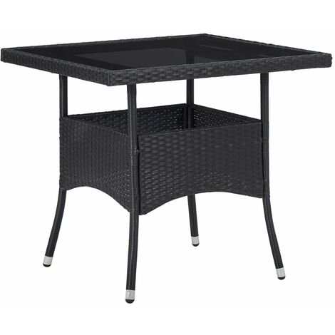 Outdoor Dining Table Black Poly Rattan and Glass - Black