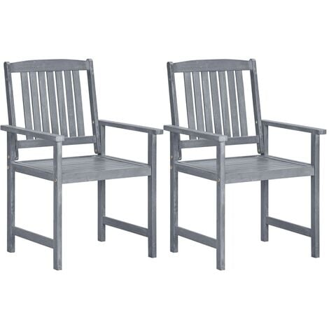 Garden Chairs 2 pcs Grey Solid Acacia Wood - Grey