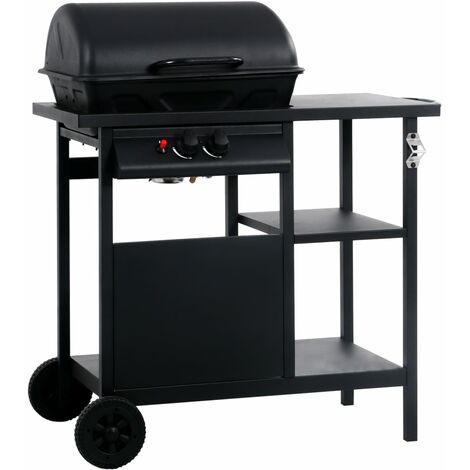 Gas BBQ Grill with 3-layer Side Table Black - Black