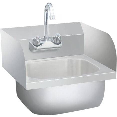 Commercial Hand Wash Sink with Faucet Stainless Steel - Silver