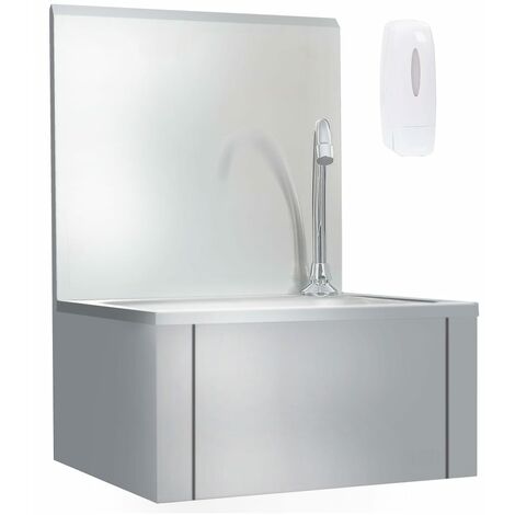 Hand Wash Sink with Faucet and Soap Dispenser Stainless Steel - Silver