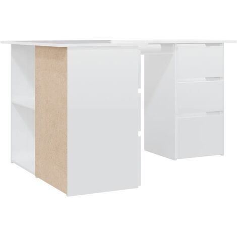 Corner Desk High Gloss White 145x100x76 cm Chipboard