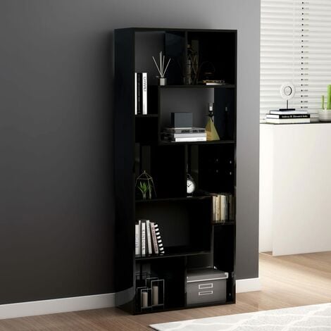 Book Cabinet High Gloss Black 67x24x161 cm Chipboard - Black