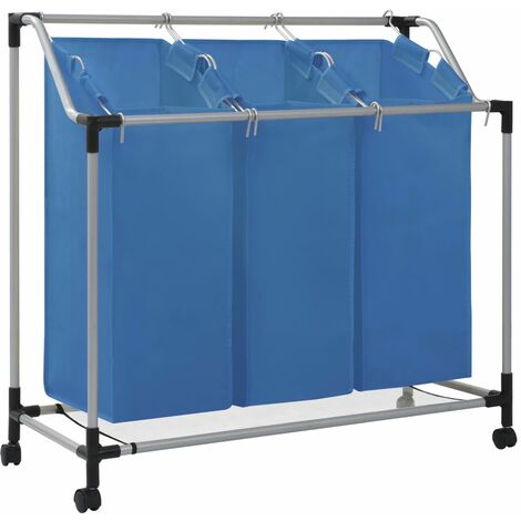 Laundry Sorter with 3 Bags Blue Steel