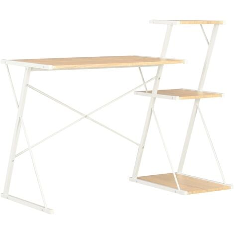 Desk with Shelf White and Oak 116x50x93 cm - White