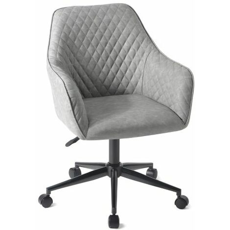 Desk Chair with Arms Luxurious Cushion PU Leather for Home Office Swivel Chair, Retro Grey