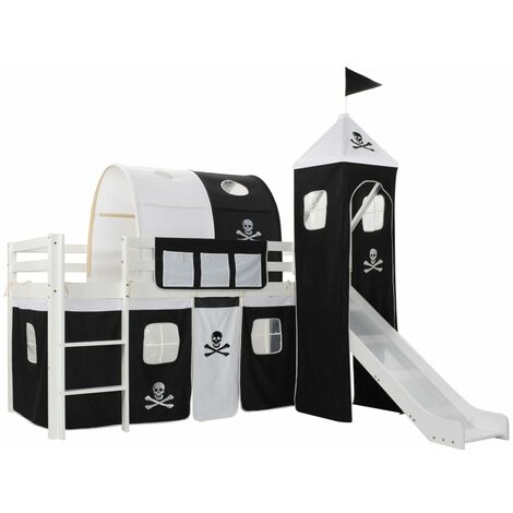 Children's Loft Bed Frame with Slide & Ladder Pinewood 97x208 cm - Black