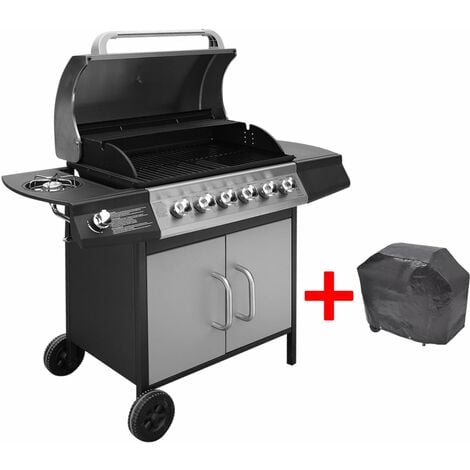 Gas Barbecue Grill 6+1 Cooking Zone Black and Silver - Multicolour