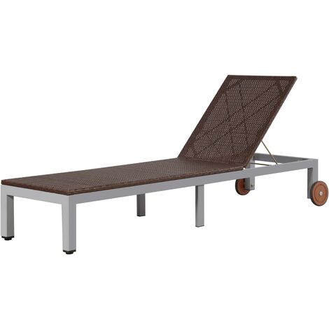 Sun Lounger with Wheels Poly Rattan Brown - Brown