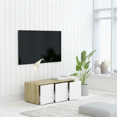 TV Cabinet White and Sonoma Oak 80x34x30 cm Chipboard - Beige