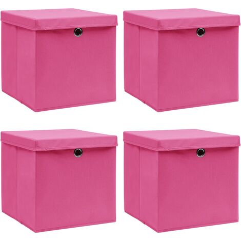 Storage Boxes with Lids 4 pcs Pink 32x32x32 cm Fabric - Pink