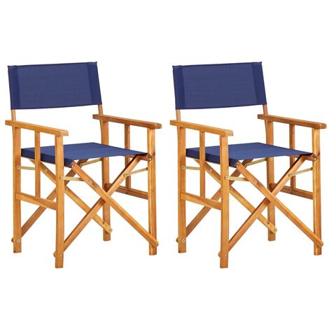 Director's Chairs 2 pcs Solid Acacia Wood Blue - Blue