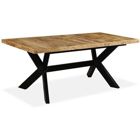 Dining Table Solid Mango Wood and Steel Cross 180 cm - Brown