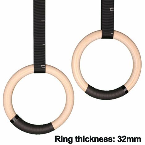 Pull-Ups and Dip Exercise Rings for Workout Wooden Gymnastics Rings Olympic Gym Rings with Heavy Duty Straps Strength Traing Fitness 